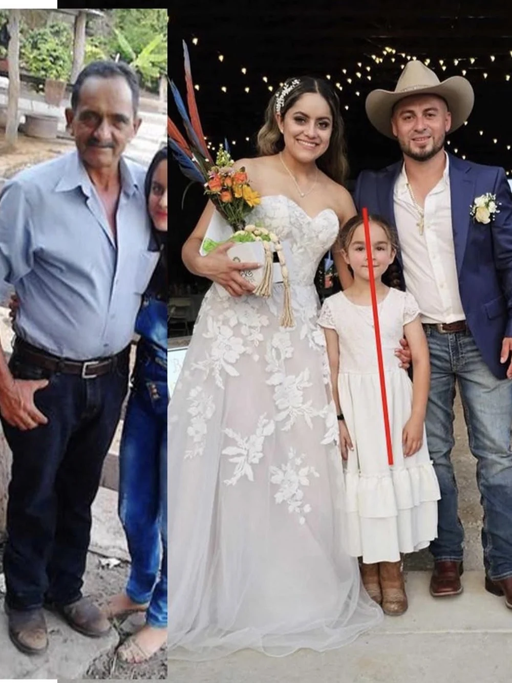 Separate reference photos of a father and a wedding couple